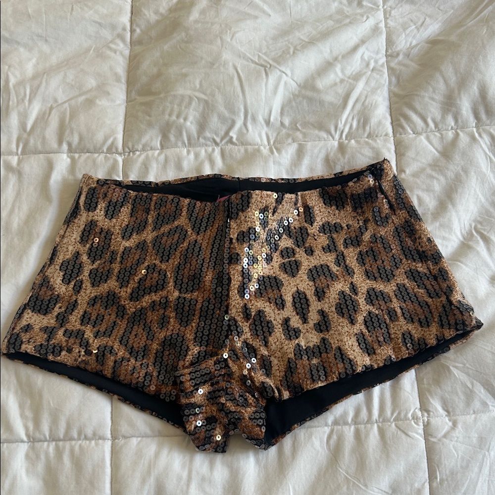 Edikted Sequin Leopard Print Shorts